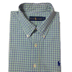 Ralph Lauren men's green gingham button-down shirt,‎ size L